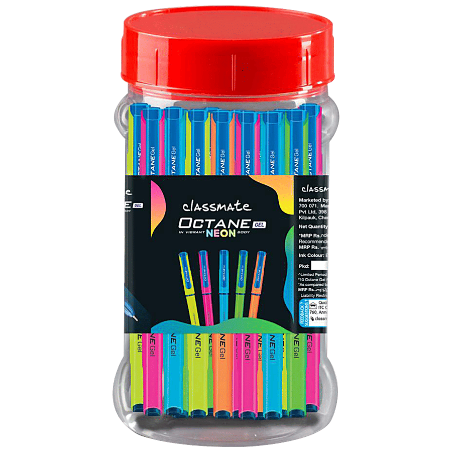 Classmate Octane Gel Pen Neon Series Blue Smudge Free Smooth Writing 1 Pc Jar