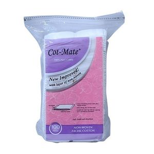 Cot Mate Imported Cotton Pads Square With Non Woven 2 Sided 100 Pcs