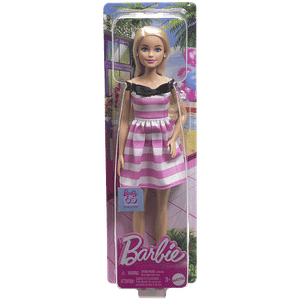 Barbie Barbie Doll Accessories 65th Anniversary Commemorative Doll With Blonde Hair Pink White Striped Dress With Matching Heels 1 Pc