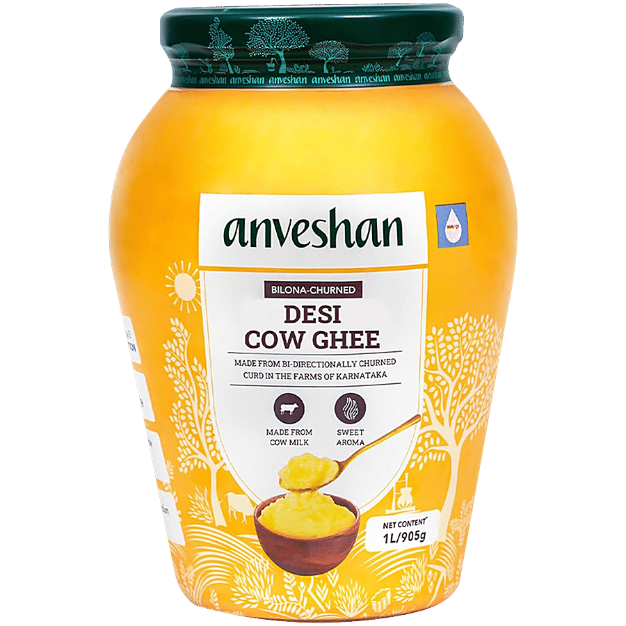 Anveshan A2 Vedic Bilona Cow Ghee 1 L Glass Jar