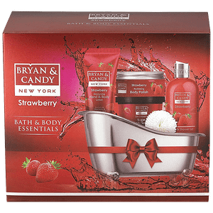 Bryan Candy Bath Tub Gift Set Strawberry Complete Home Spa Experience For Men Women 4 Pcs