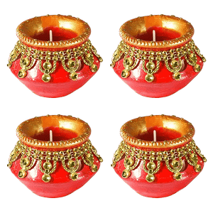 Dp Wax Diya Designer Matki Assorted Colour Ed149 Pack Of 4
