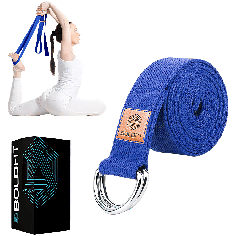 Boldfit Yoga Belt Blue 8 Feet Stretching Strap Adjustable D Ring Durable Comfy 1 Pc