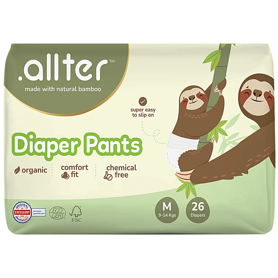 Allter Organic Bamboo Diaper Pants Medium Size 9 14 Kgs 26 Pcs