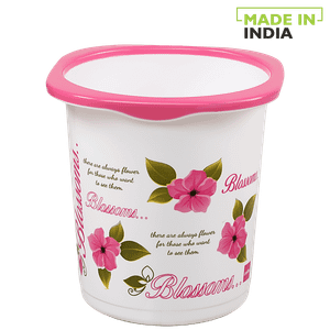 Cello Blossom Printed Plastic Dustbin Garbage Bin White Pink 7 L