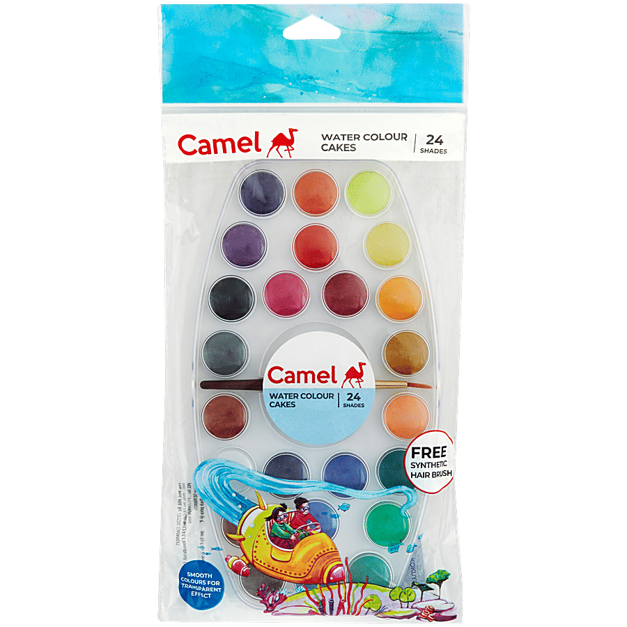 Camel Water Colour Cakes Assorted 24 Shades With 1 Paint Brush 1 Pc