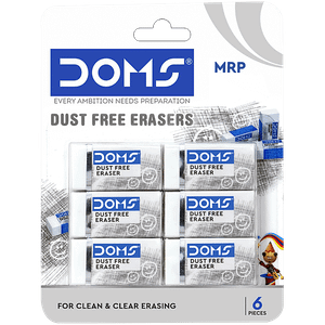Doms Dust Free Eraser Blister With Comfortable Edge Non Toxic 6 Pcs