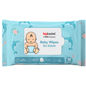 Bigbasket Baby Wipes Sea Breeze No Paraben Double Moisturizing 80 Pcs
