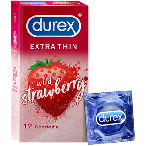 Durex Extra Thin Condoms Wild Strawberry Flavoured 12 Pcs