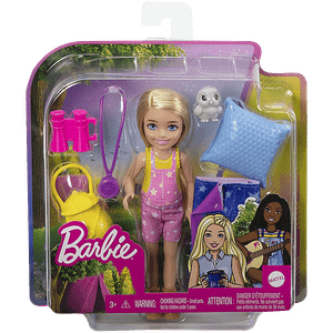 Barbie It Takes Two Camping Playset With Chelsea Doll Blonde Pet Owl Sleeping Bag Binoculars Camping Accessories 1 Set