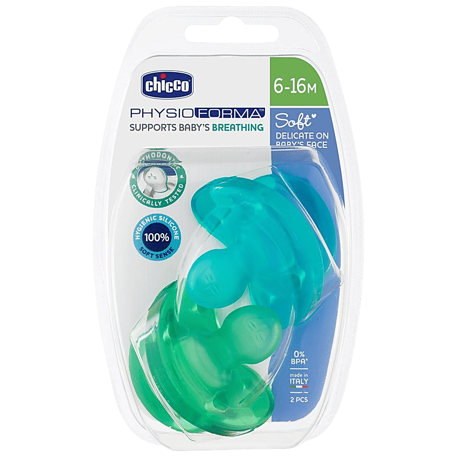 Chicco Baby Soother Soft Blue Green 6 12m 2 Pcs