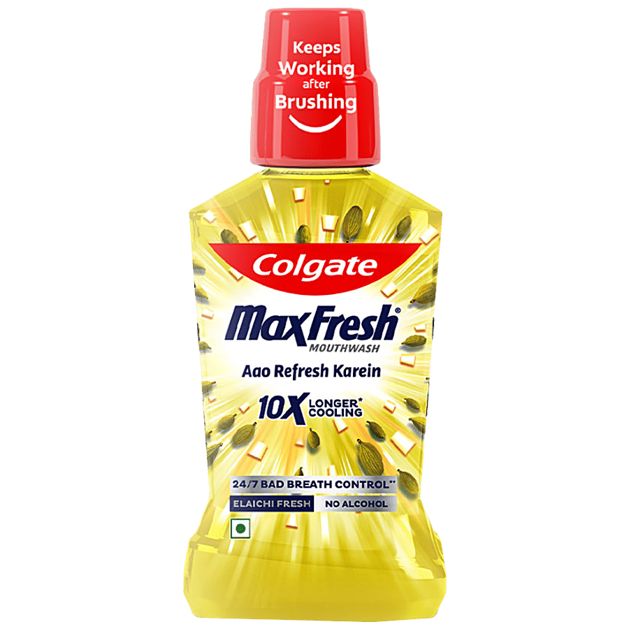 Colgate Maxfresh Antibacterial Mouthwash 247 Fresh Breath Elaichi Fresh 250 Ml Bottle