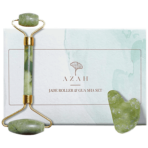 Azah Jade Roller Gua Sha Set Green Promotes Better Absorption Of Skincare Products 2 Pcs