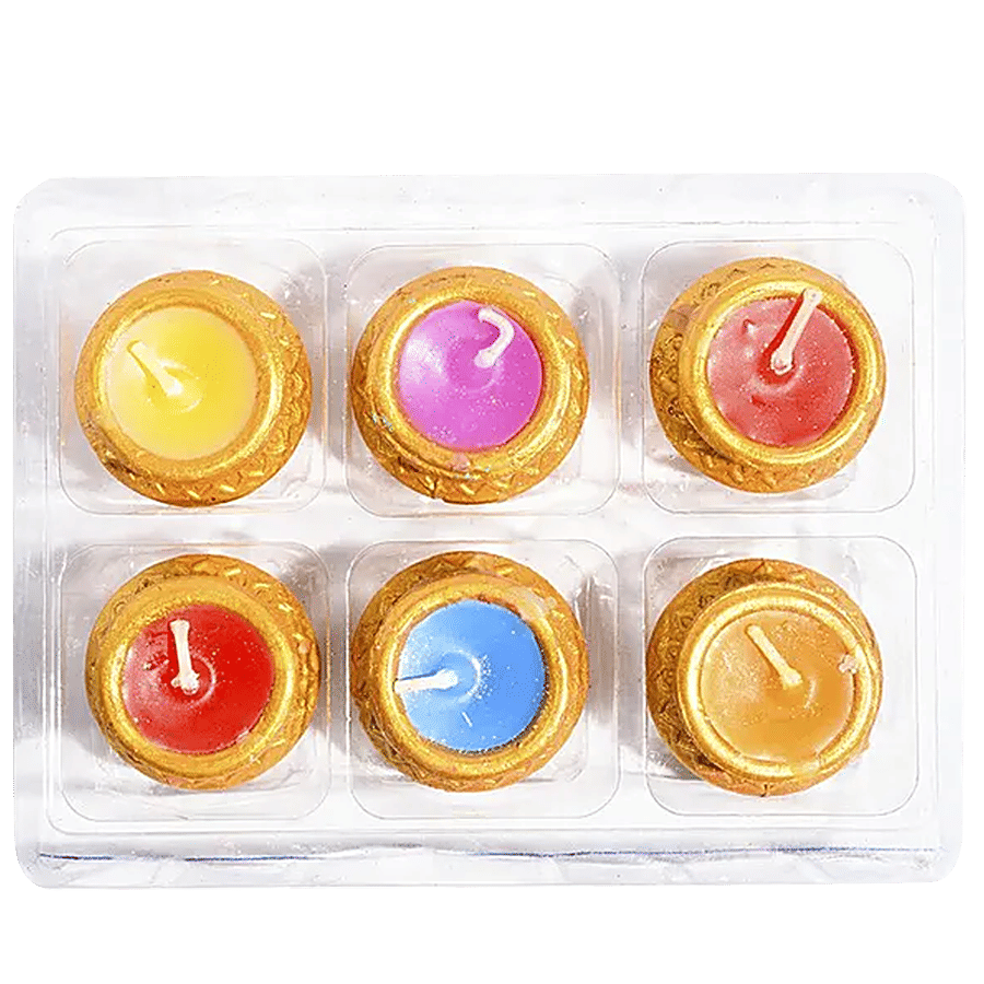 Dp Mishtideep Wax Diya Matki Assorted Color Ed42 Pack Of 6