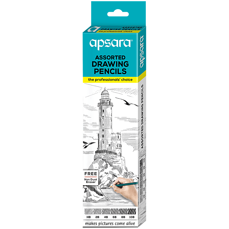 Apsara Assorted Drawing Pencils Six Distinctive Grades Hb 2b 4b 6b 8b 10b Superior Lead Quality Ink Black 6 Pcs