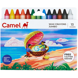 Camlin Wax Crayons Jumbo 12 Shades 1 Glitter Free 1 Pc