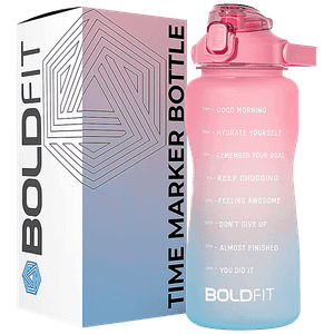 Boldfit Motivational Plastic Gym Gallon Water Bottle With Time Markers Blue Pink 2 L