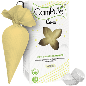 Campure Big Cone Air Freshener Mogra Organic Camphor Based For Homeoffice Car Use 60 G