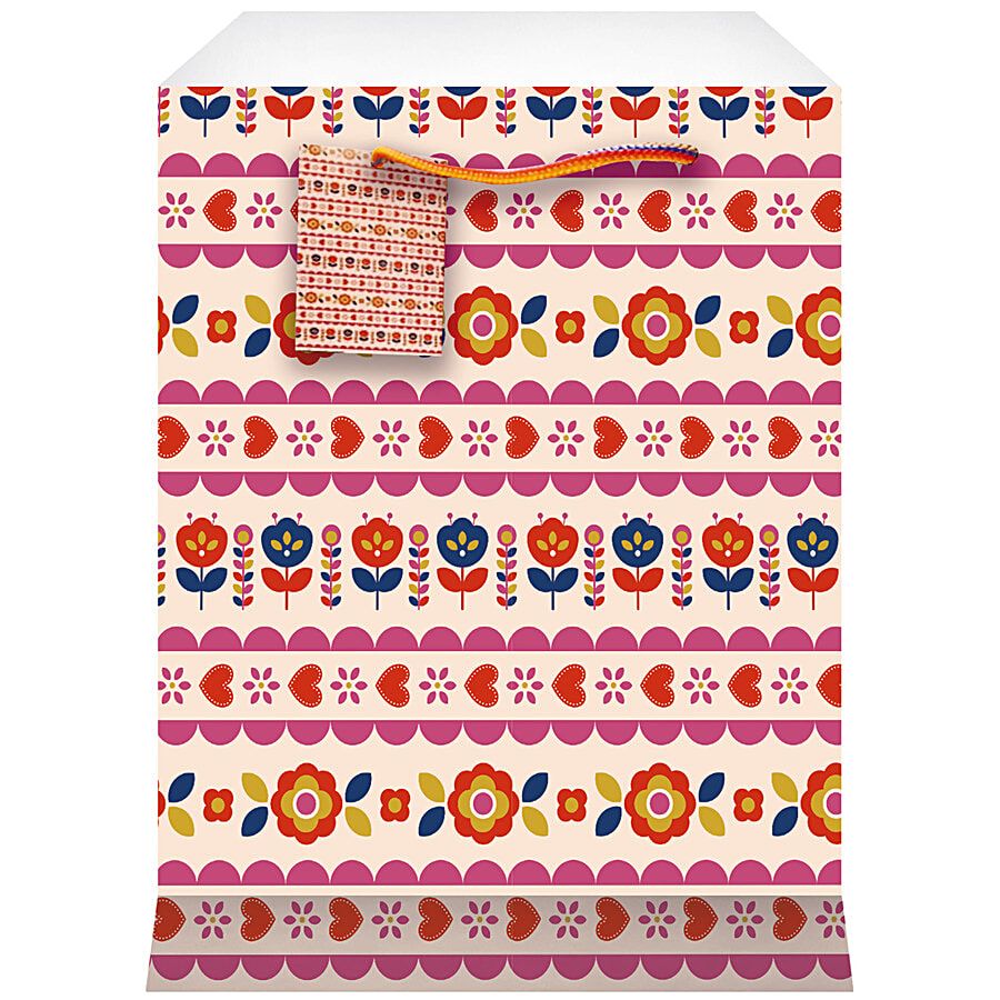 Archies Flowers Heart Printed Paper Gift Bag Medium Multicolour 3 Pcs