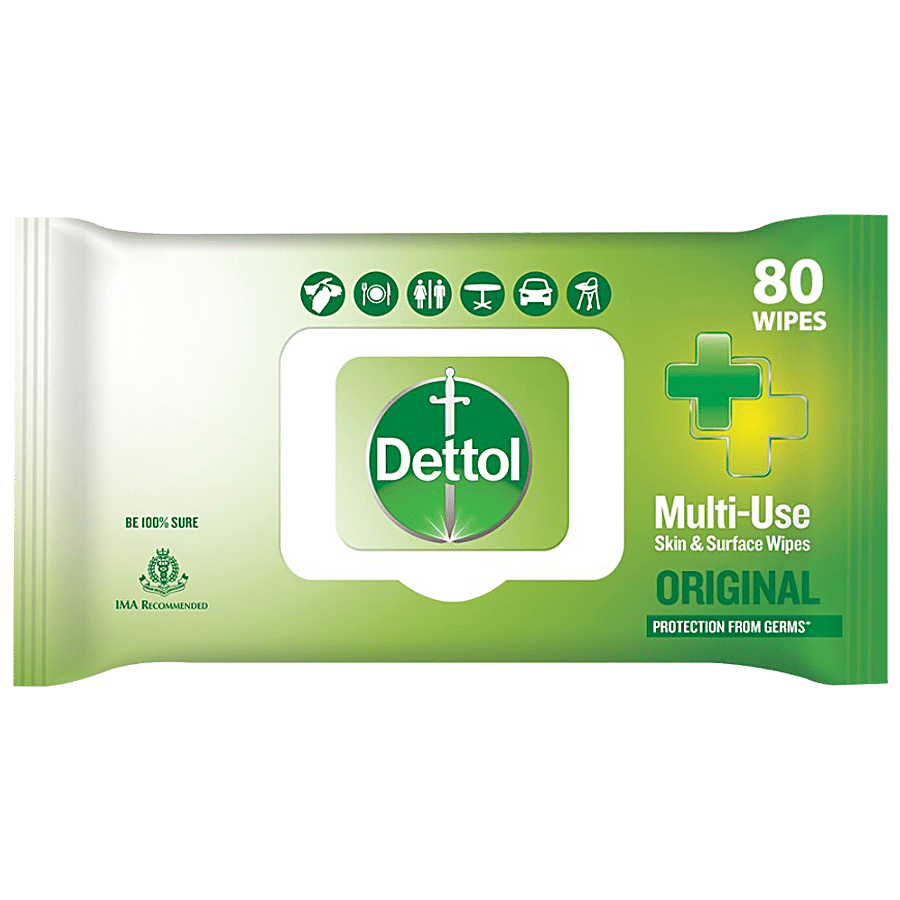 Dettol Disinfectant Sanitizer Wet Wipes Multi Purpose For Skin Surfaces Original 80 Pcs