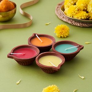 Daivya Sparsh Terracotta Wax Diya Coloured 4 Pcs