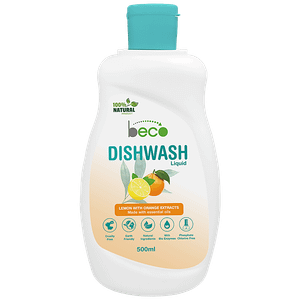 Beco Dishwash Liquid With Lemon Orange Extracts Chemial Free Chlorine Free 500 Ml