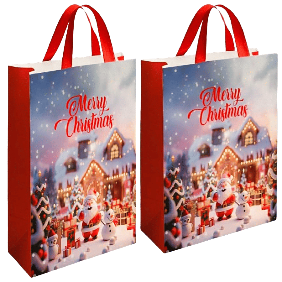 Cs Marry Christmas Santa Hand Paper Gift Carry Bag 2 Pcs