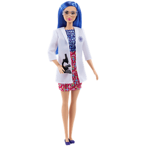 Barbie Scientist Doll Blue Hair Colour Block Dress Lab Coat Flats Microscope Accessory 1 Set
