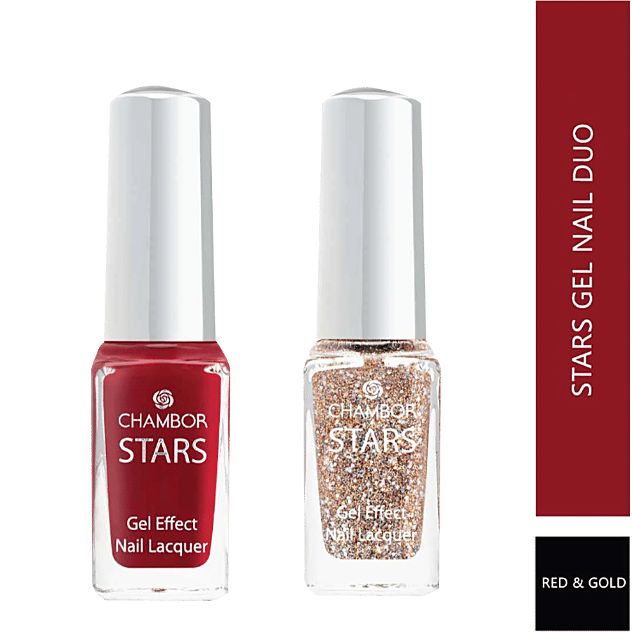 Chambor Star Gel Effect Nail Lacquer Duo Red Gold Quick Drying Long Lasting 5 Ml