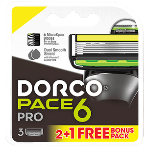 Dorco Dorco Pace 6 Pro Cartridges Dual Smooth Shield Vitamin E Aloe Vera Argan Oil For A Smooth Shave 3 Pcs