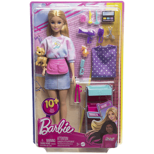 Barbie Malibu Stylist Doll 14 Accessories Playset Hair Makeup Theme With Puppy Styling Cart 1 Set