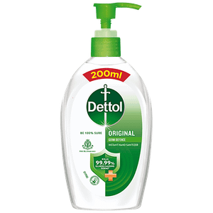 Dettol Instant Hand Sanitizer Liquid Gel Original Kills Germs Alcohol Based Non Sticky 200 Ml Bottle