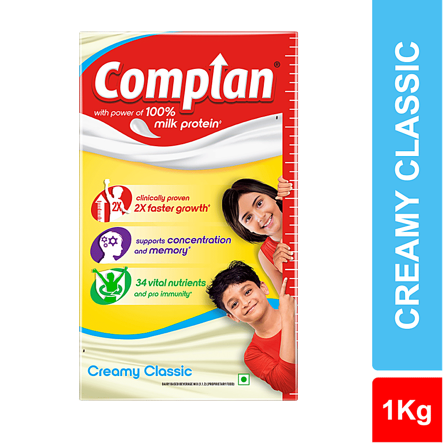 Complan Nutrition Health Drink 2x Faster Growth 34 Vital Nutrients Creamy Classic 1 Kg Refill