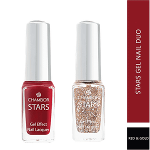 Chambor Star Gel Effect Nail Lacquer Duo Red Gold Quick Drying Long Lasting 5 Ml