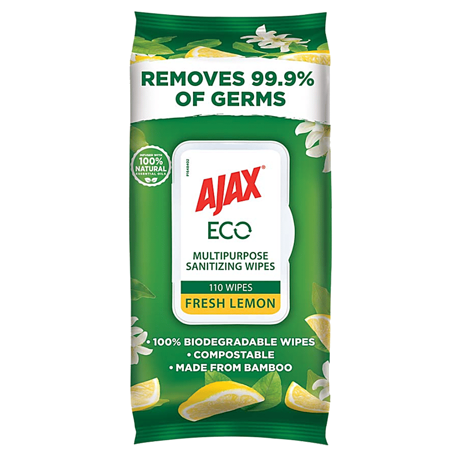 Ajax Eco Multipurpose Sanitising Wipes Fresh Lemon 110 Pcs