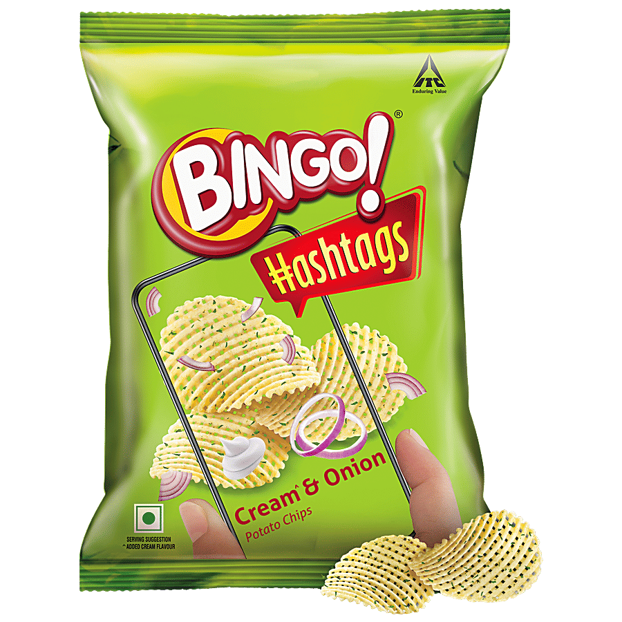 Bingo Hashtags Potato Chips Cream Onion Unique Flavour Crispy 58 G Pouch