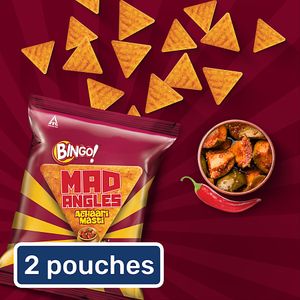 Bingo Mad Angles Achaari Masti Crunchy Triangle Chips Perfect For Snacking 2x130 G Pouch