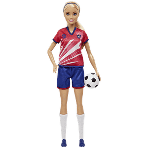 Barbie Soccer Doll Blonde Ponytail Colourful 9 Uniform Soccer Ball Cleats Tall Socks 1 Set