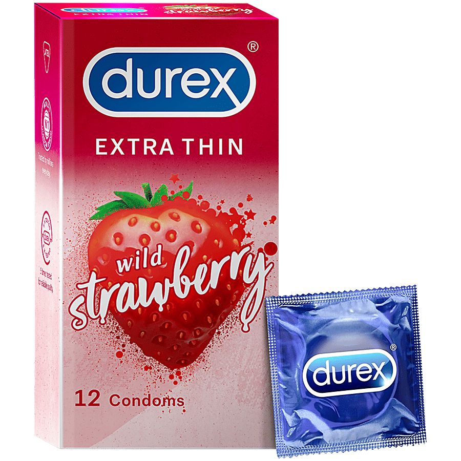 Durex Extra Thin Condoms Wild Strawberry Flavoured 12 Pcs