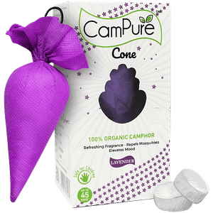 Campure Big Cone Air Freshener Lavender Organic Camphor Based For Homeoffice Car Use 60 G
