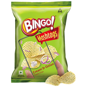 Bingo Hashtags Potato Chips Cream Onion Unique Flavour Crispy 58 G Pouch