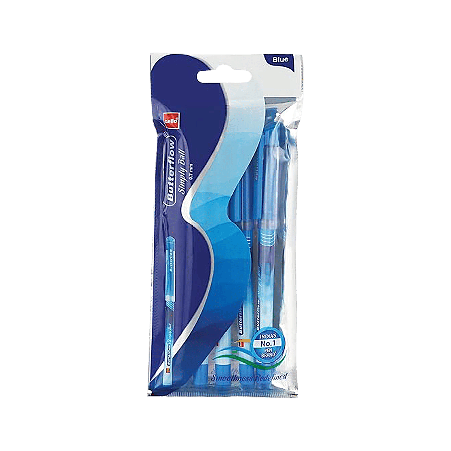 Cello Butterflow Simply Ball Pen For Smooth Writing Blue 5 Pcs