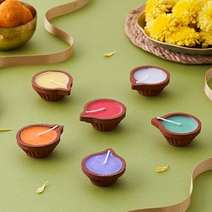 Daivya Sparsh Terracotta Wax Diya Coloured 6 Pcs