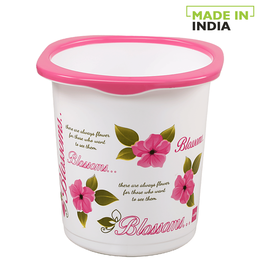 Cello Blossom Printed Plastic Dustbin Garbage Bin White Pink 7 L