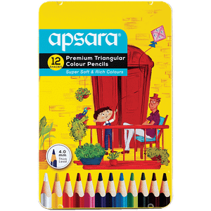 Apsara Apsara 12 Full Size Premium Triangular Colour Pencil Brilliant Colours Hex Shape Easy Grip Superior Lead Quality Use For School College Artist Student Pack Of 1 12 Colour Pencils 1 Pc