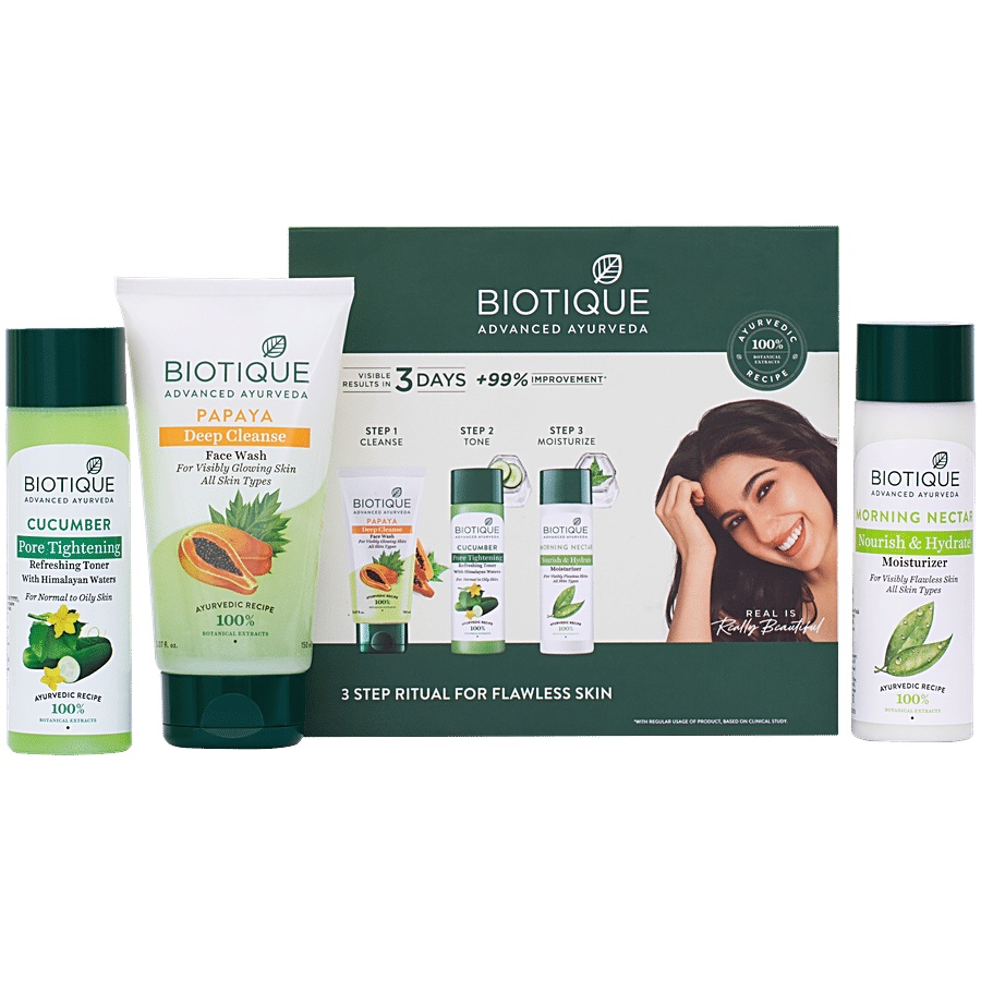 Biotique Biotique 3 Step Ritual For Flawless Skin Gift Kit 390ml 3 Pc