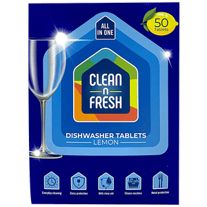Clean N Fresh Dishwasher Detergent Tablets All In One With Built In Rinse Aid Salt Action 50 Pcs