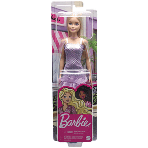 Barbie Doll Kids Toys Blonde Hair Lavender Metallic Mini Dress Trendy Clothes And Accessories Gifts For Kids 1 Pc