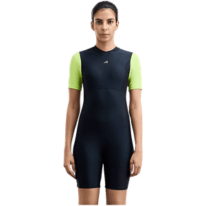 Boldfit One Piece Swimsuit Stretchable Knee Length Flexible Fit Swimwear For Women Black Green 1 Pc