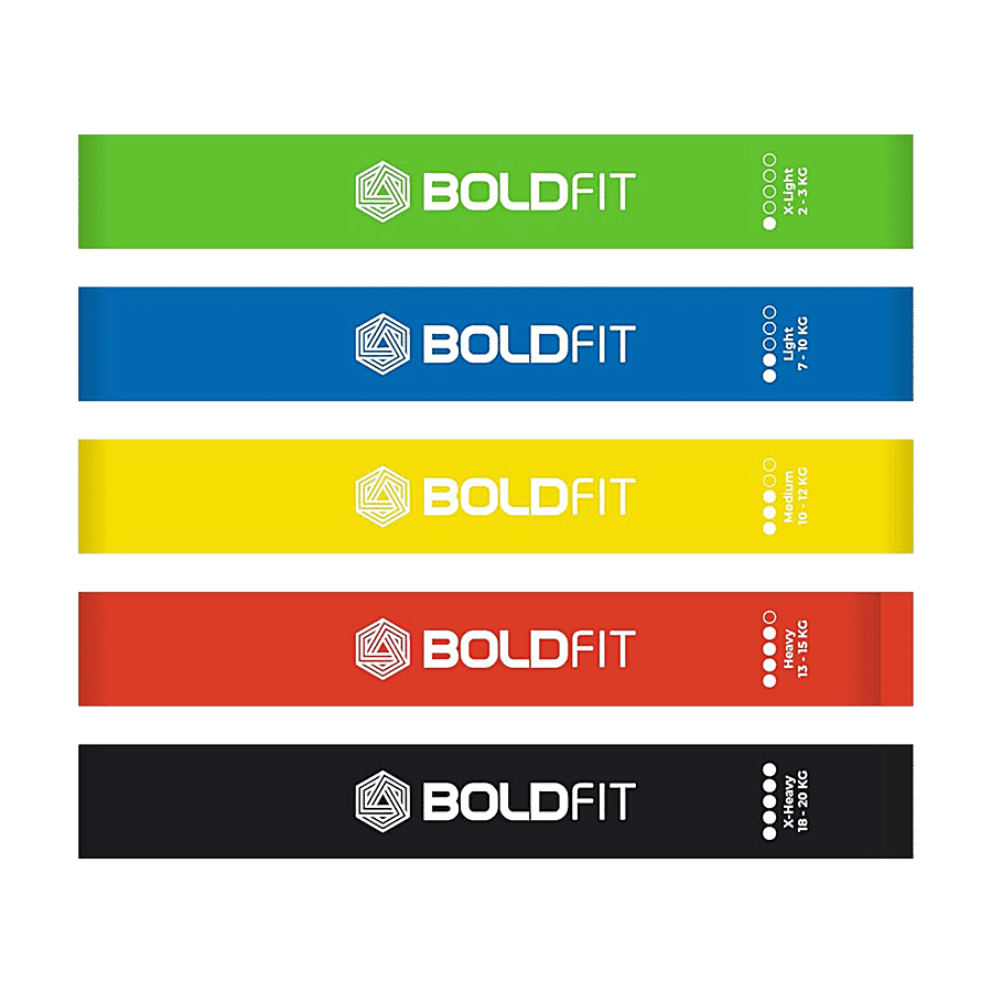 Boldfit Boldfit Resistance Bands Mini Loop Set 5 Pack Hip Band Latex Theraband For Gym Booty Toning 5 Pcs